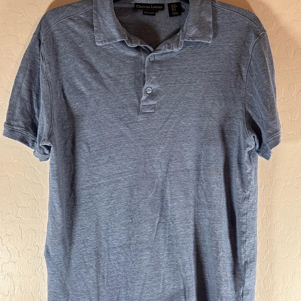 Christian Lacroix Polo Shirt Mens Size Medium Blue 100% Linen